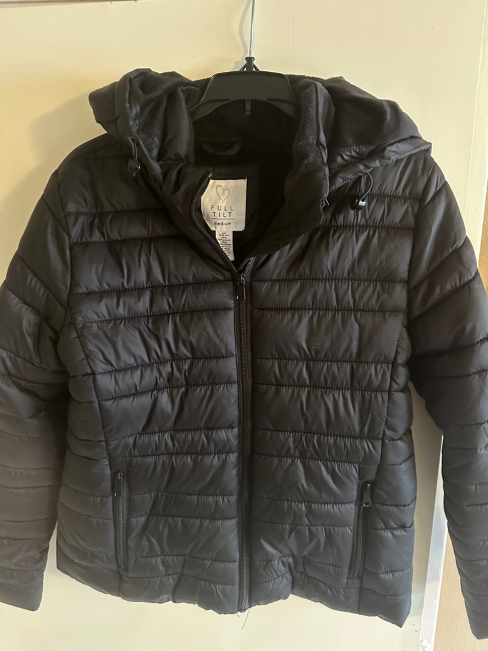 Full Tilt Black Quilted Hooded Puffer Coat